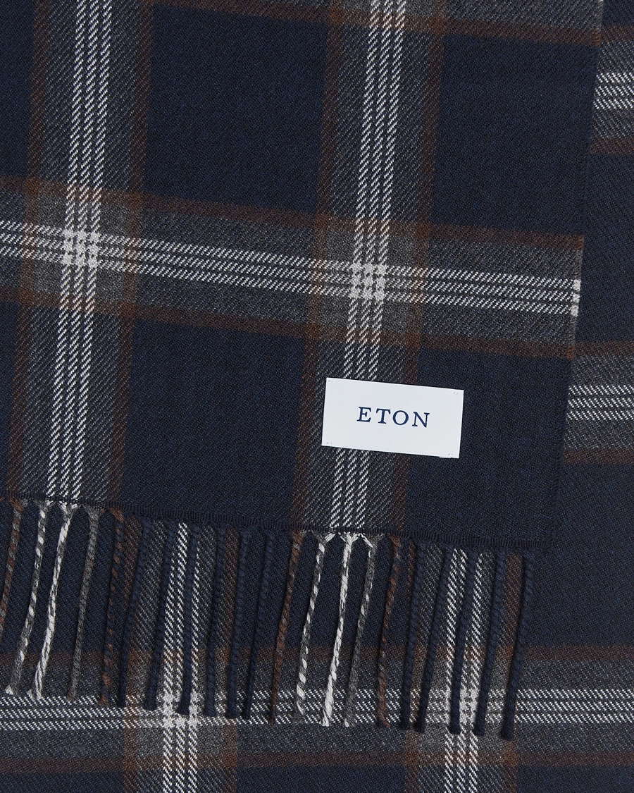 Herren |  | Eton | Merino Wool Checked Scarf Navy Blue