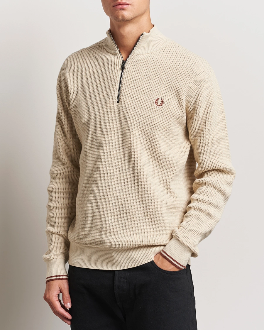 Herren |  | Fred Perry | Waffle Stitch Half Zip Oatmeal