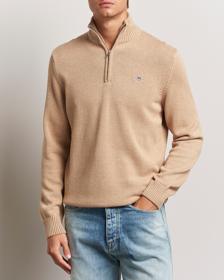 Herren |  | GANT | Cotton Half Zip Khaki Melange