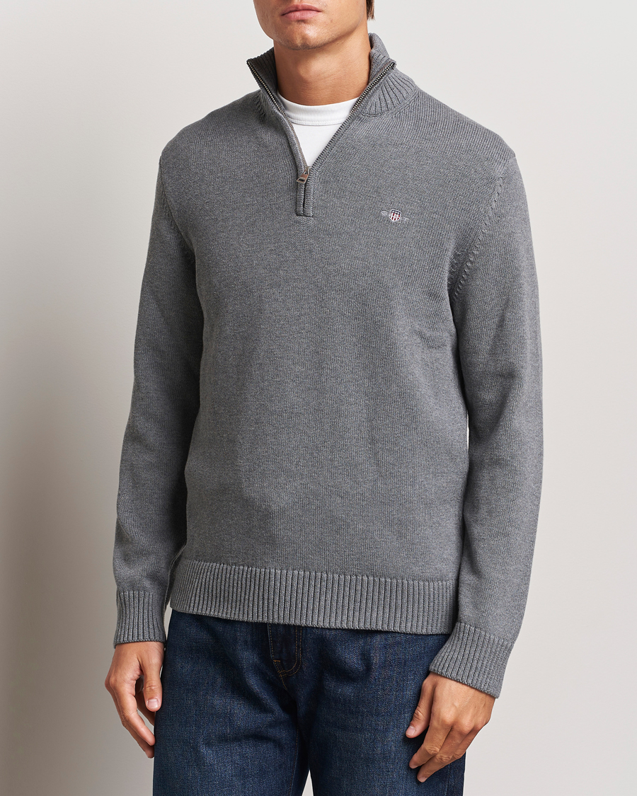 Herren | Pullover | GANT | Cotton Half Zip Dark Grey Melange