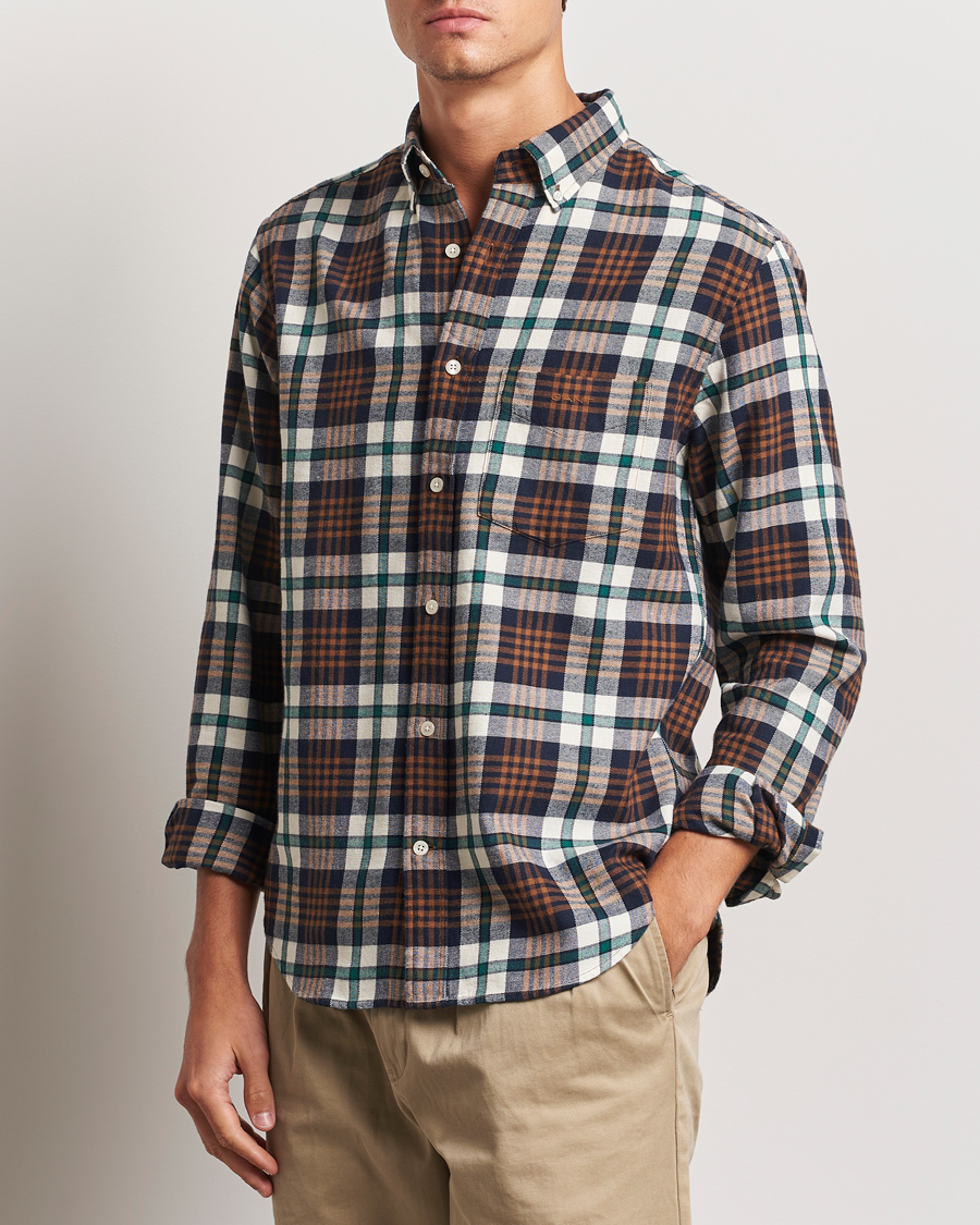 Herren |  | GANT | Regular Flannel Plaid Shirt Cacao Brown