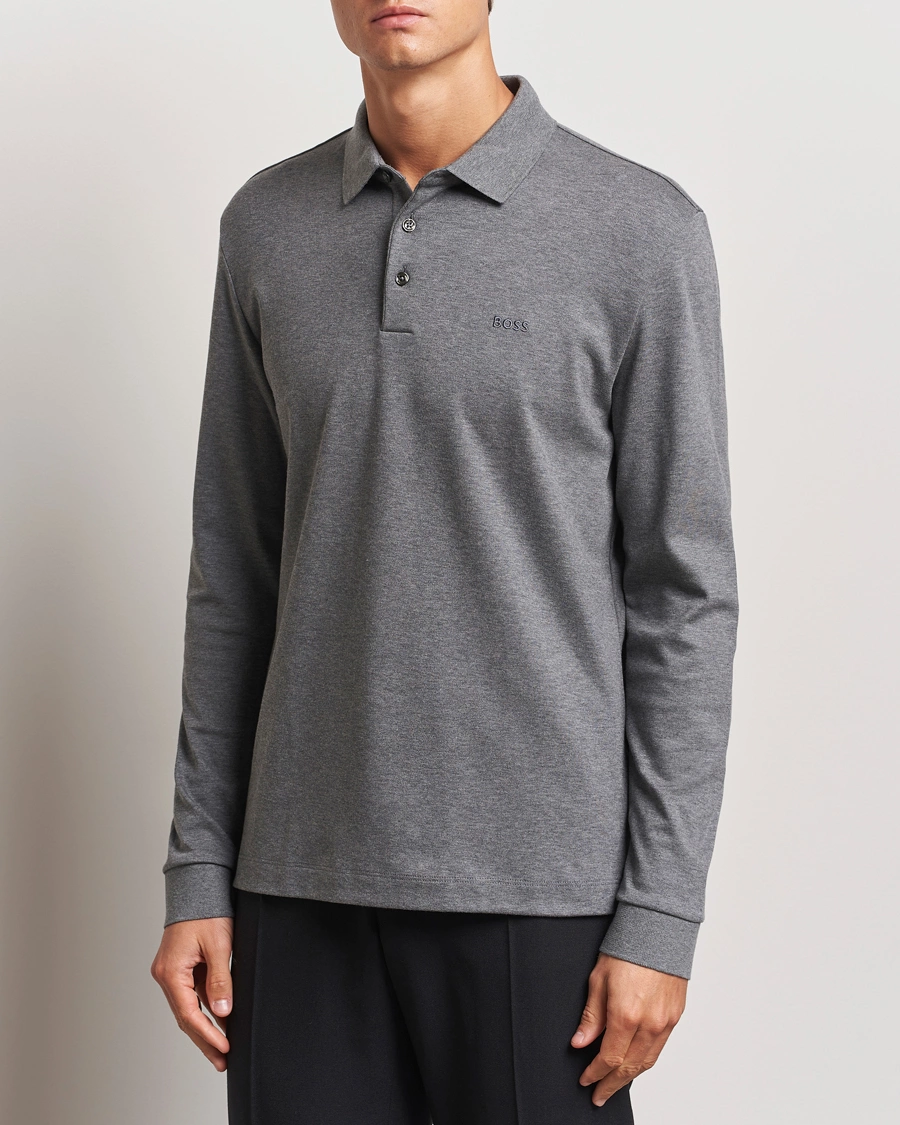 Herren | Poloshirt | BOSS BLACK | Pado Mercerized Long Sleeve Polo Medium Grey