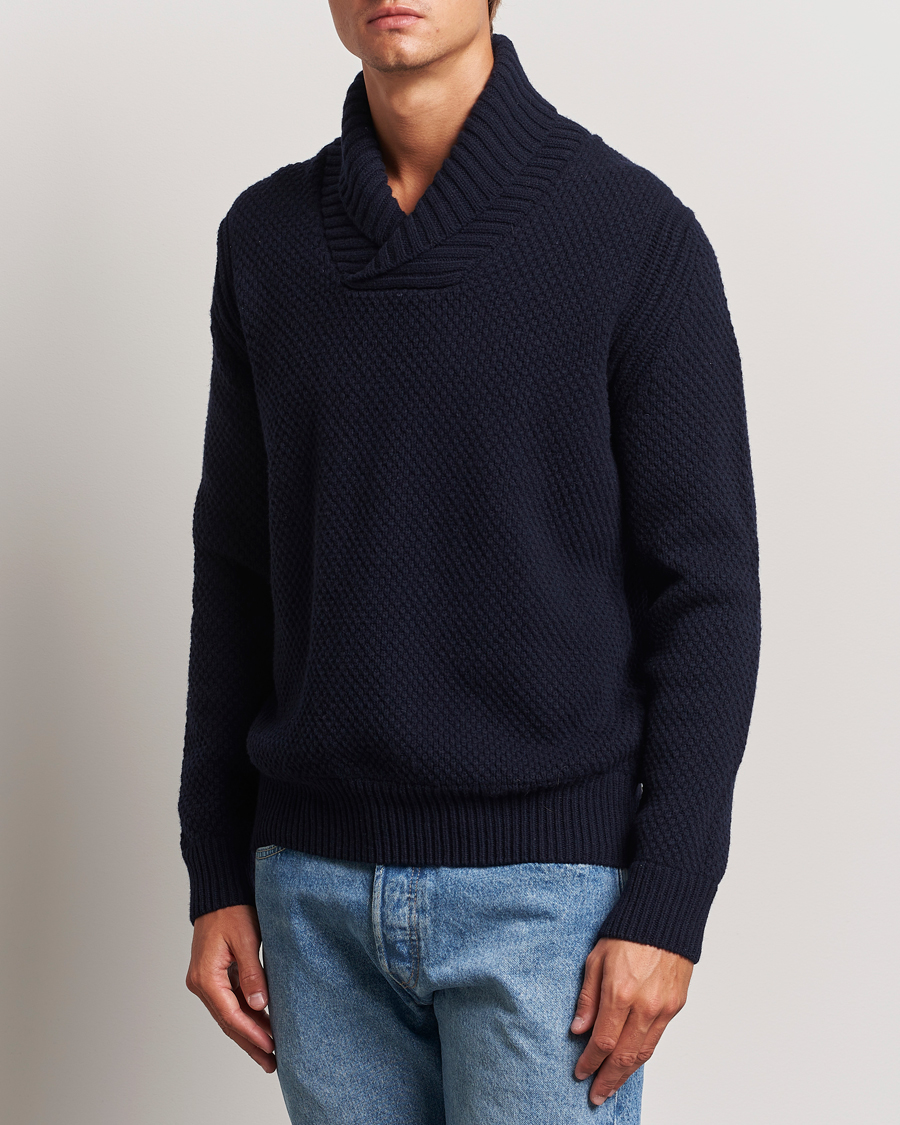 Herren | Pullover | BOSS ORANGE | Amadon Knitted Shawl Collar Sweater Dark Blue