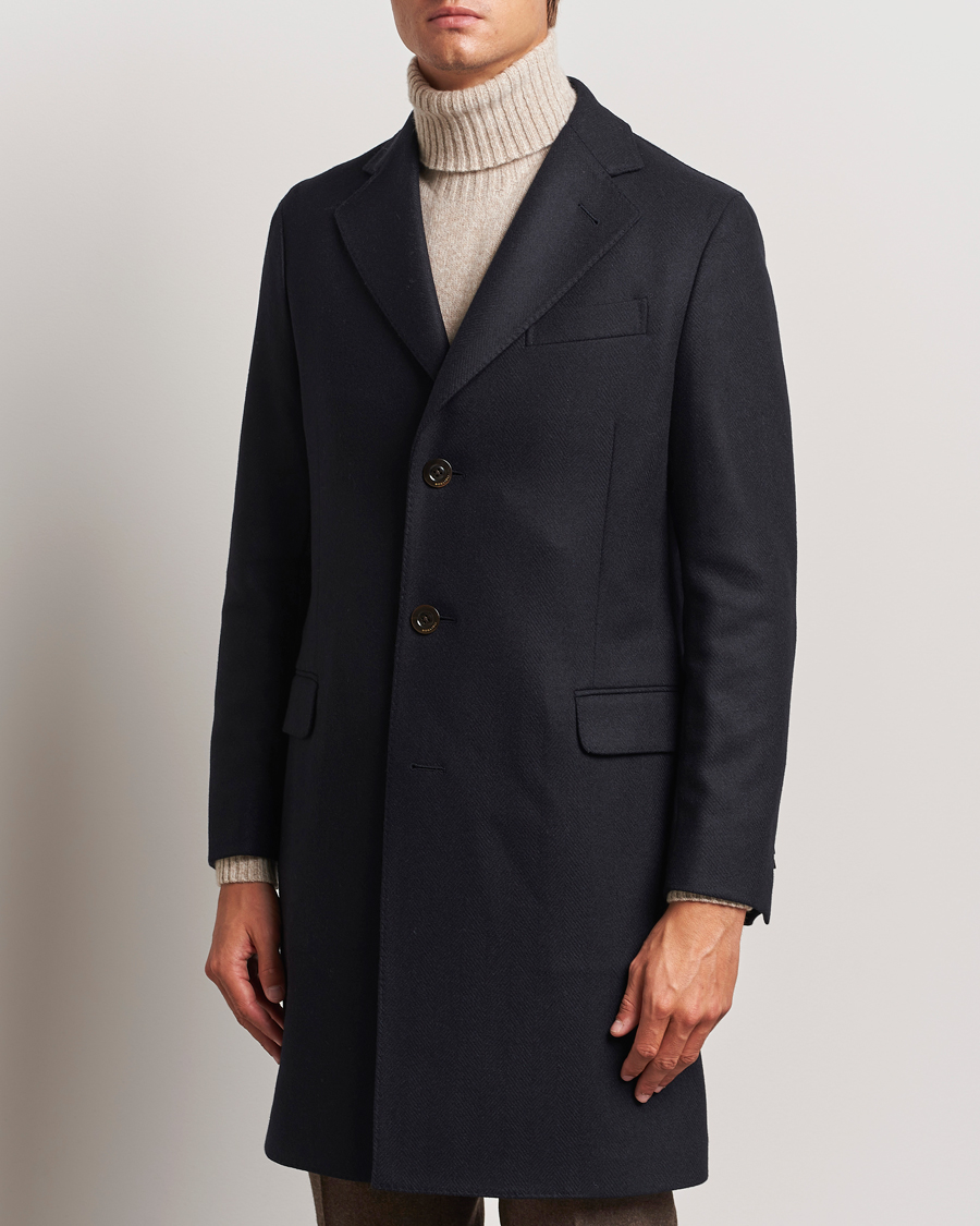 Herren | Stilvolle Jacken | Boglioli | Herringbone Wool Coat Navy