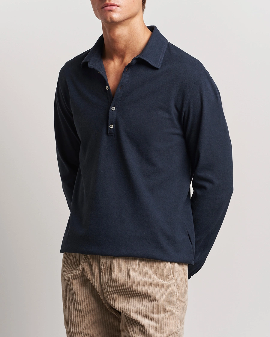 Herren |  | Massimo Alba | Ischia Cotton/Cashmere Long Sleeve Polo Navy