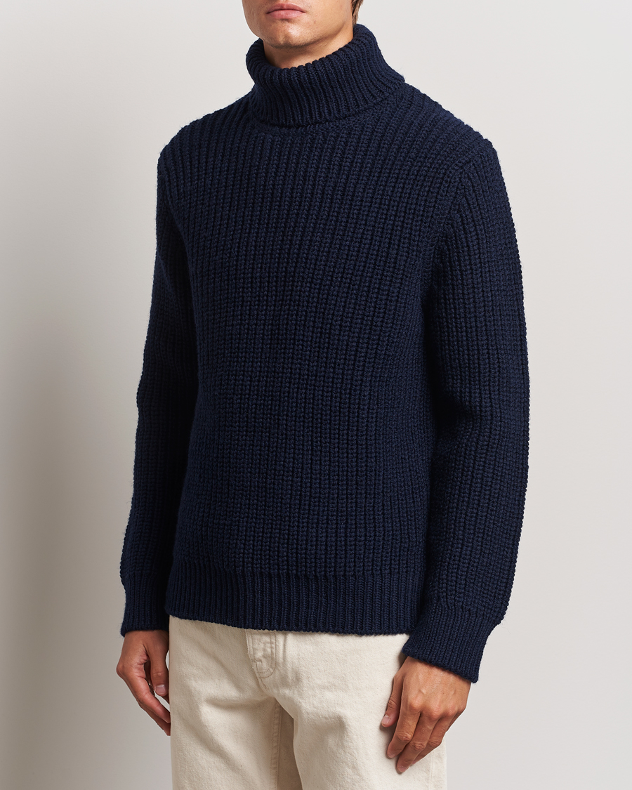 Herren |  | Nudie Jeans | August Chunky Wool Knitted Rollneck Navy