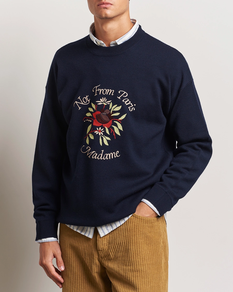 Herren |  | Drôle de Monsieur | Flower Slogan Pullover Dark Navy