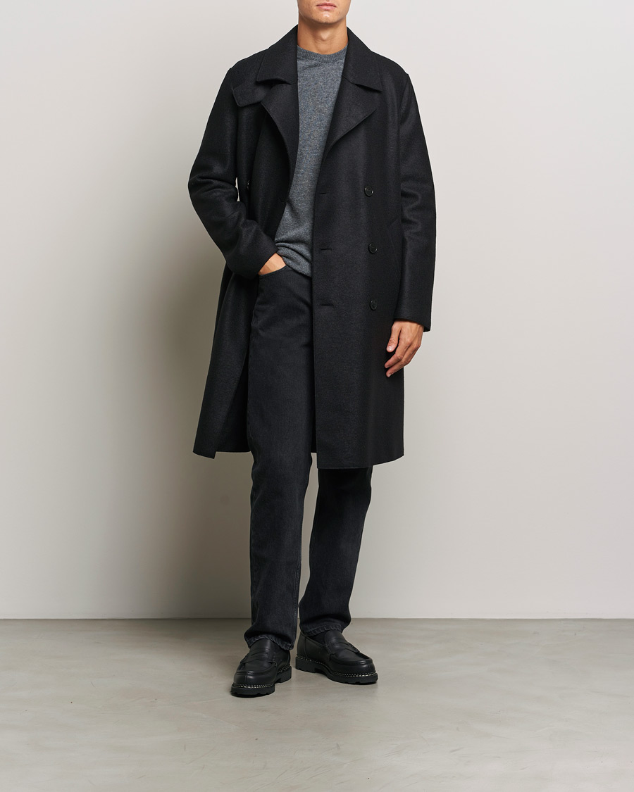 Black long pea coat on sale