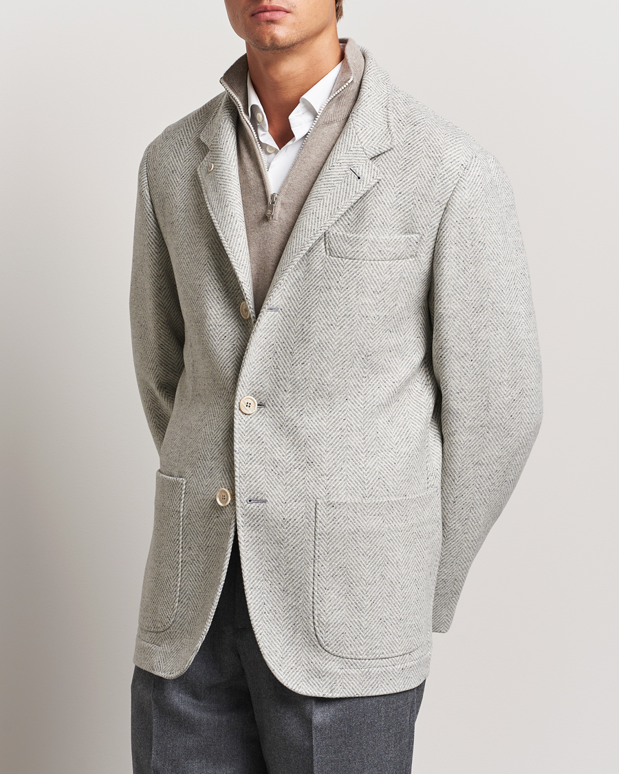 Herren | Casual Jacken | Brunello Cucinelli | Cashmere Herringbone City Jacket Pearl Grey