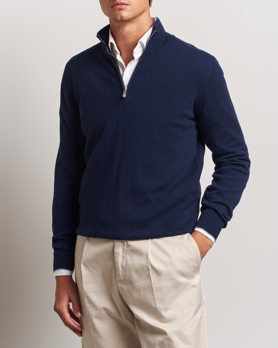 Herren |  | Brunello Cucinelli | 2 Ply Cashmere Half Zip Navy