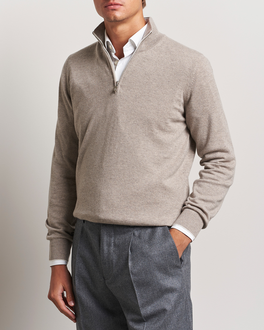 Herren | Luxury Classics | Brunello Cucinelli | 2 Ply Cashmere Half Zip Beige