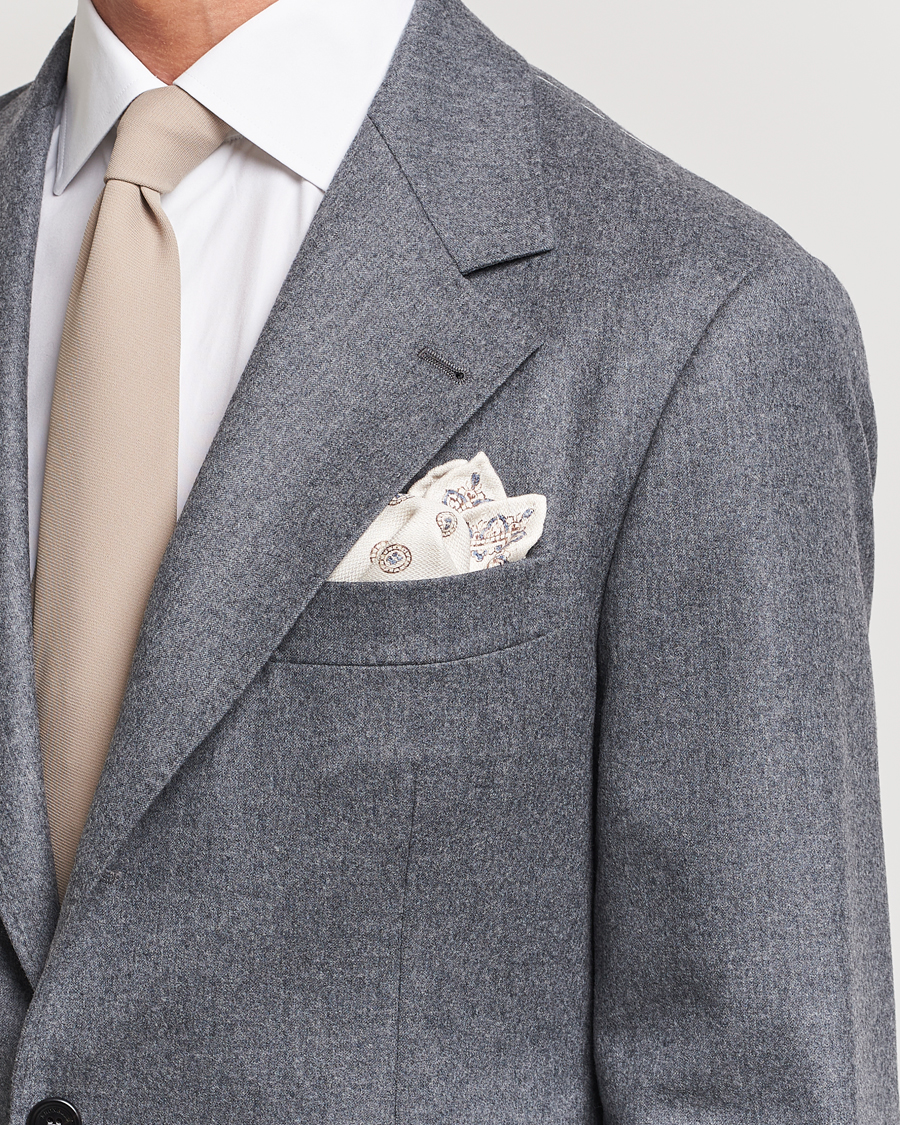 Herren |  | Brunello Cucinelli | Printed Silk Pocket Square Ivory