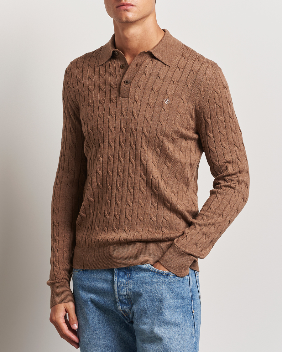 Herren |  | Morris | Merino Cable Polo Knit Camel