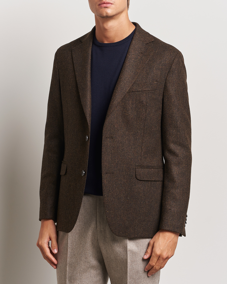 Herren |  | Oscar Jacobson | Fogerty Moon Herringbone Tweed Blazer Brown