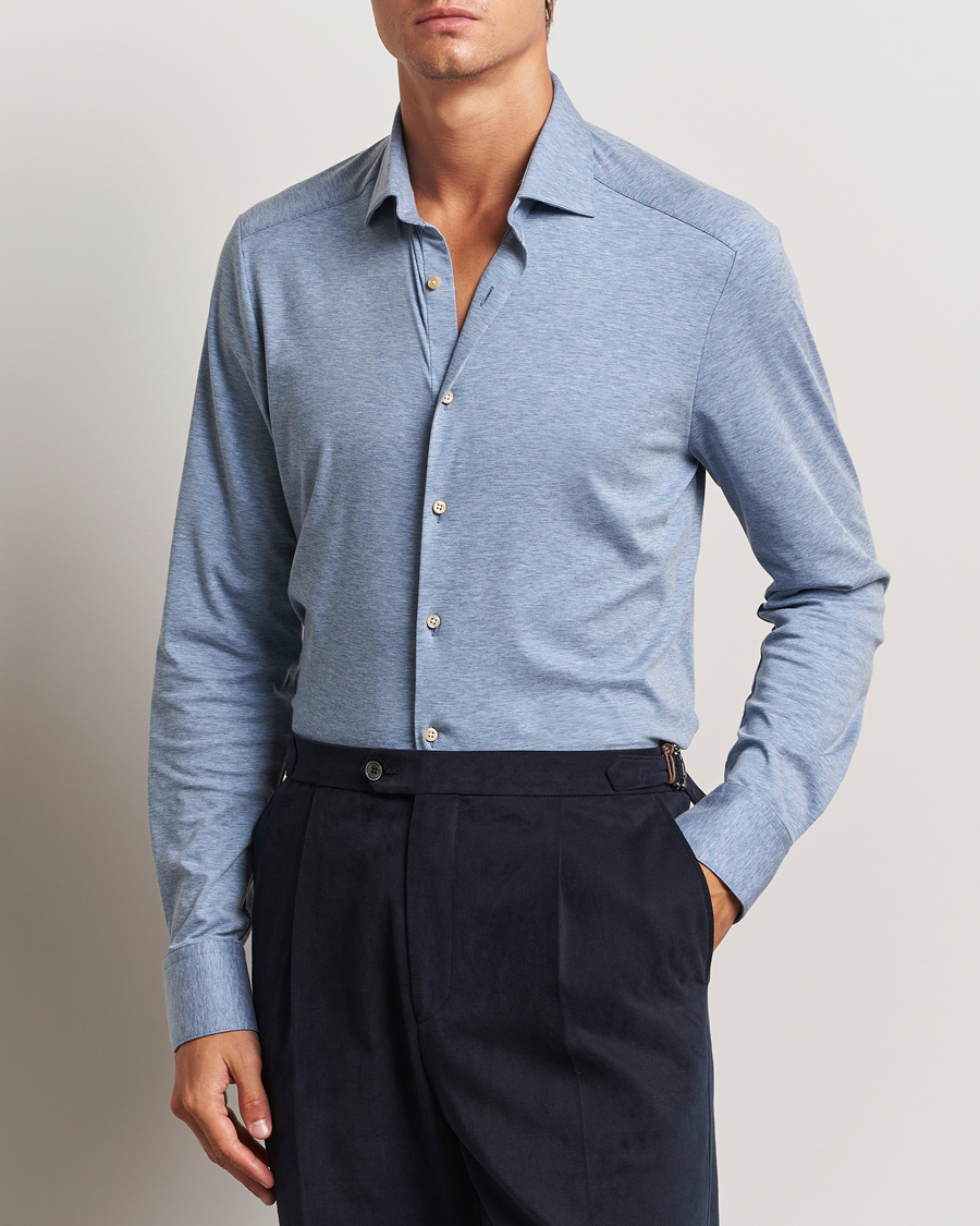 Herren |  | Stenströms | Slimline 4-Way Stretch Jersey Shirt Blue