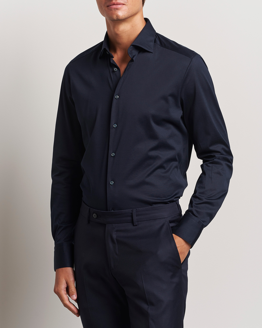 Herren |  | Stenströms | Slimline Stretch Jersey Shirt Navy