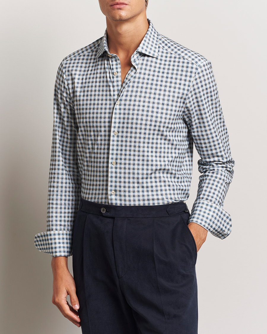 Herren |  | Stenströms | Slimline 4-Way Stretch Checked Shirt Blue