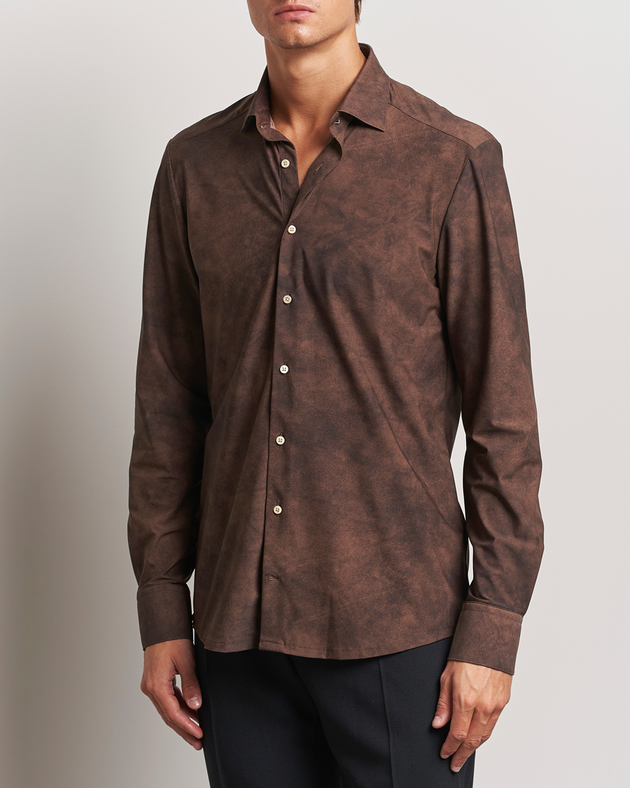 Herren |  | Stenströms | Slimline 4-Way Stretch Shirt Brown