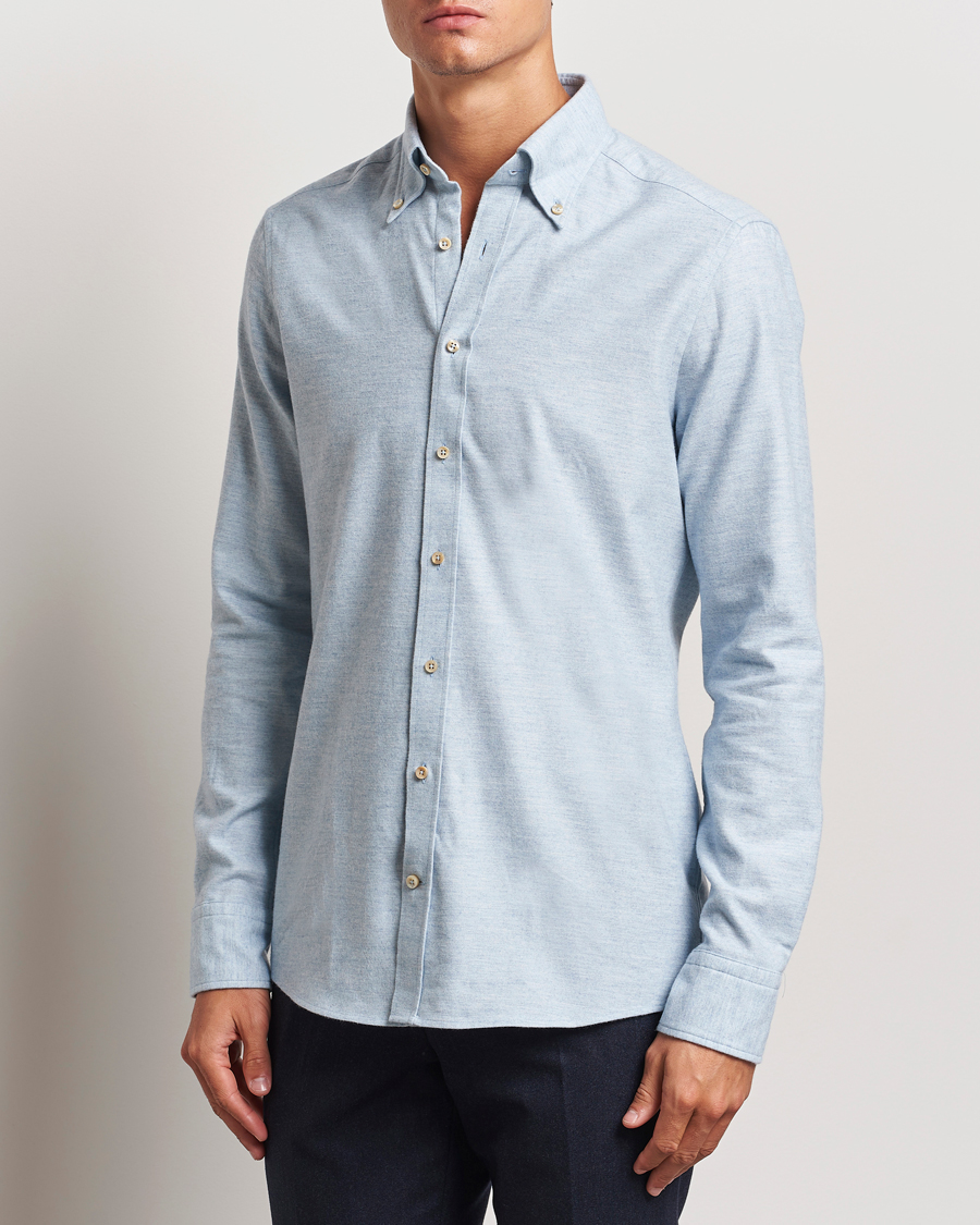 Herren |  | Stenströms | Slimline Flannel Shirt Light Blue