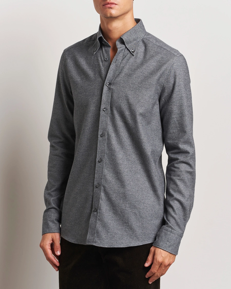 Herren |  | Stenströms | Slimline Flannel Shirt Dark Grey