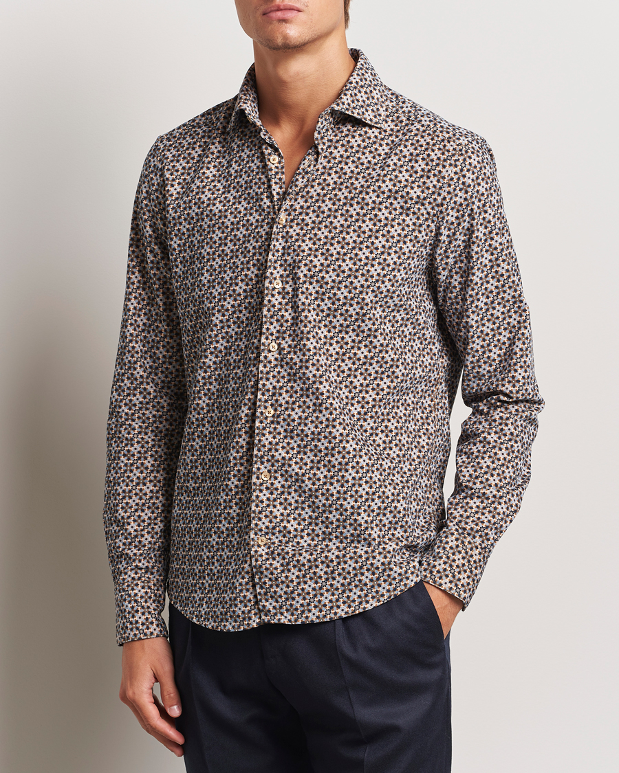 Herren |  | Stenströms | Slimline Printed Cord Shirt Brown