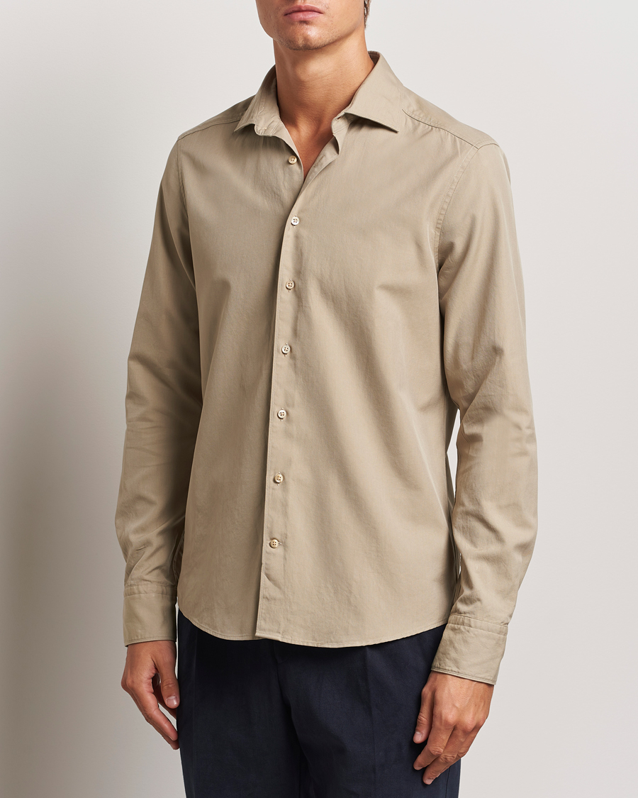 Herren |  | Stenströms | Slimline Cut Away Washed Twill Shirt Beige