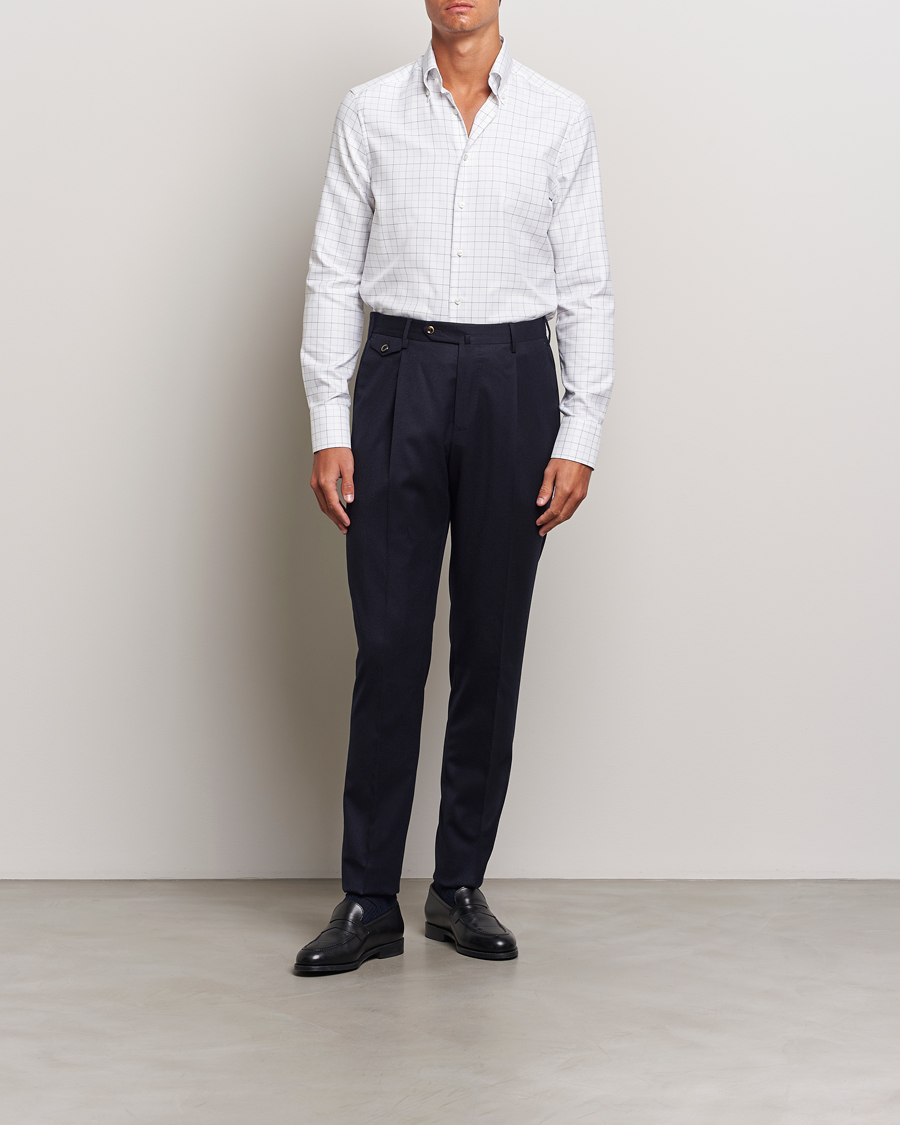 Herren | Hemden | Stenströms | Slimline Checked Oxford Button Down Shirt White