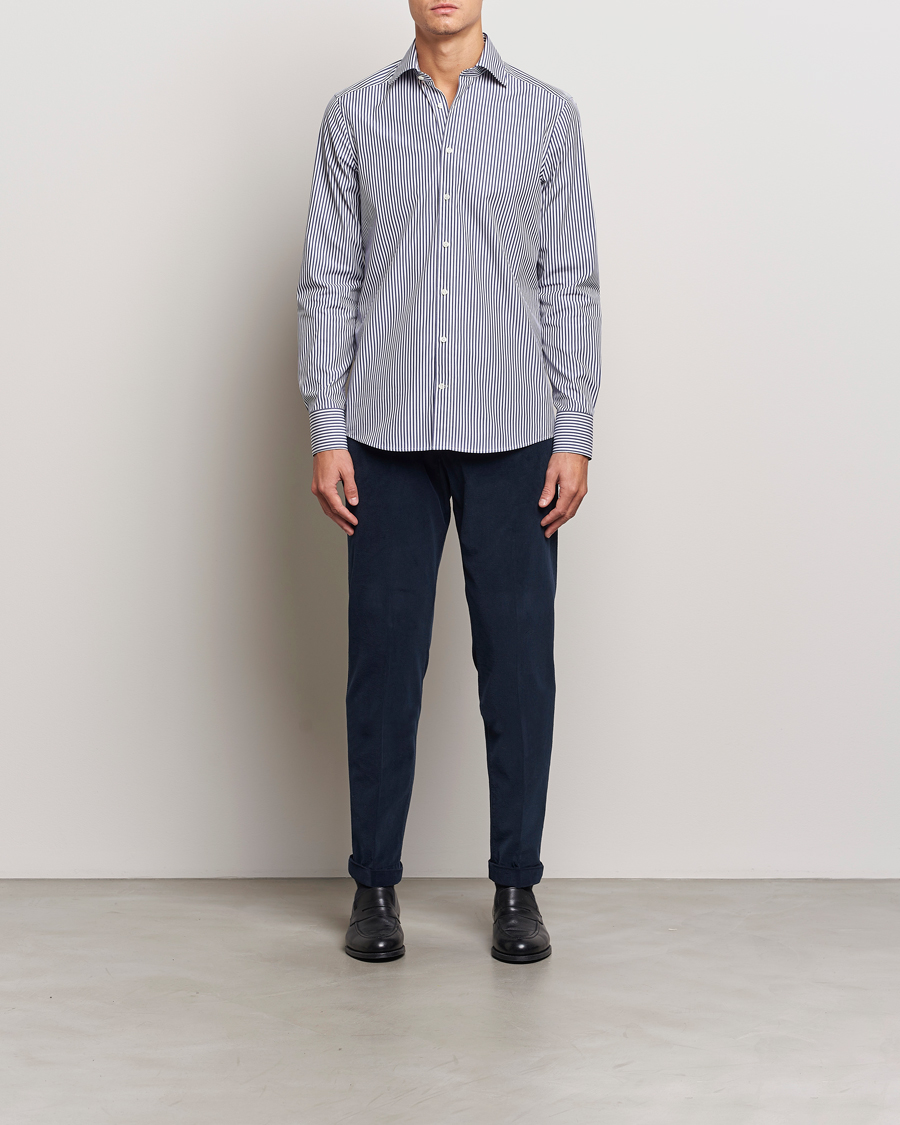 Herren |  | Stenströms | Slimline Striped Poplin Cut Away Shirt Blue