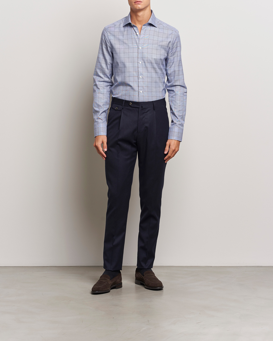 Herren |  | Stenströms | Slimline Prince of Wales Check Shirt Blue