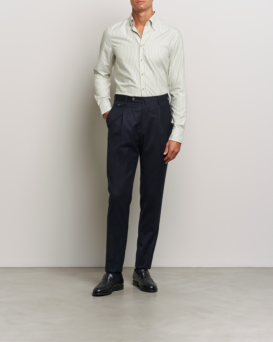 Herren | Hemden | Stenströms | Slimline Vintage Stripe Oxford Shirt Green
