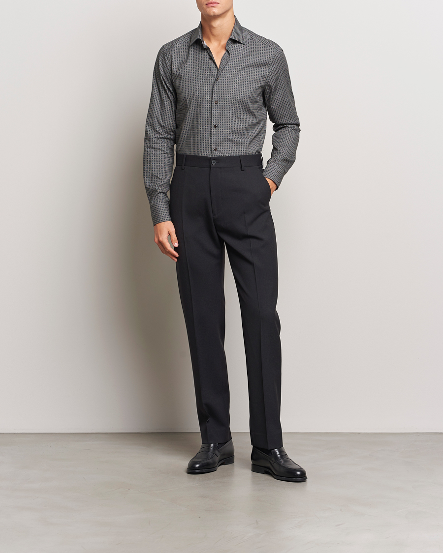 Herren |  | Stenströms | Slimline Brushed Printed Cut Away Shirt Black