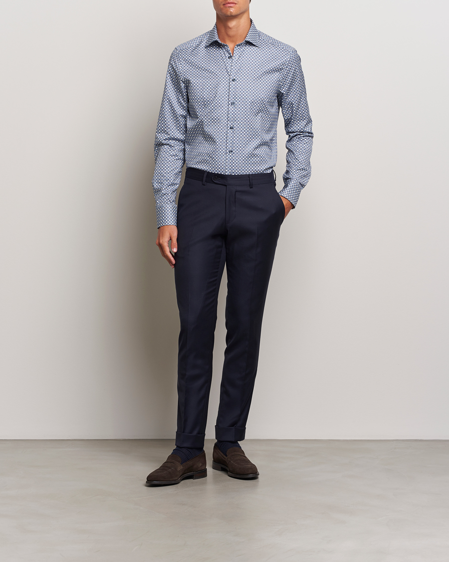 Herren | Hemden | Stenströms | Slimline Printed Twill Cut Away Shirt Blue