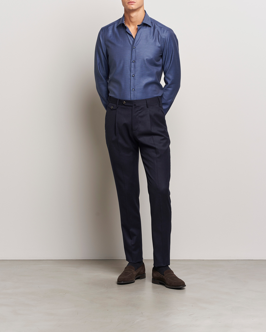 Herren |  | Stenströms | Slimline Twill Contrast Cut Away Shirt Navy