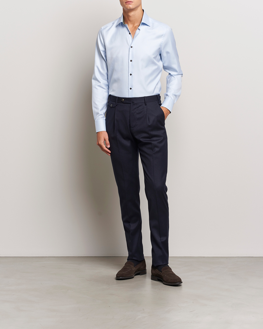 Herren |  | Stenströms | Slimline Superior Twill Contrast Shirt Blue