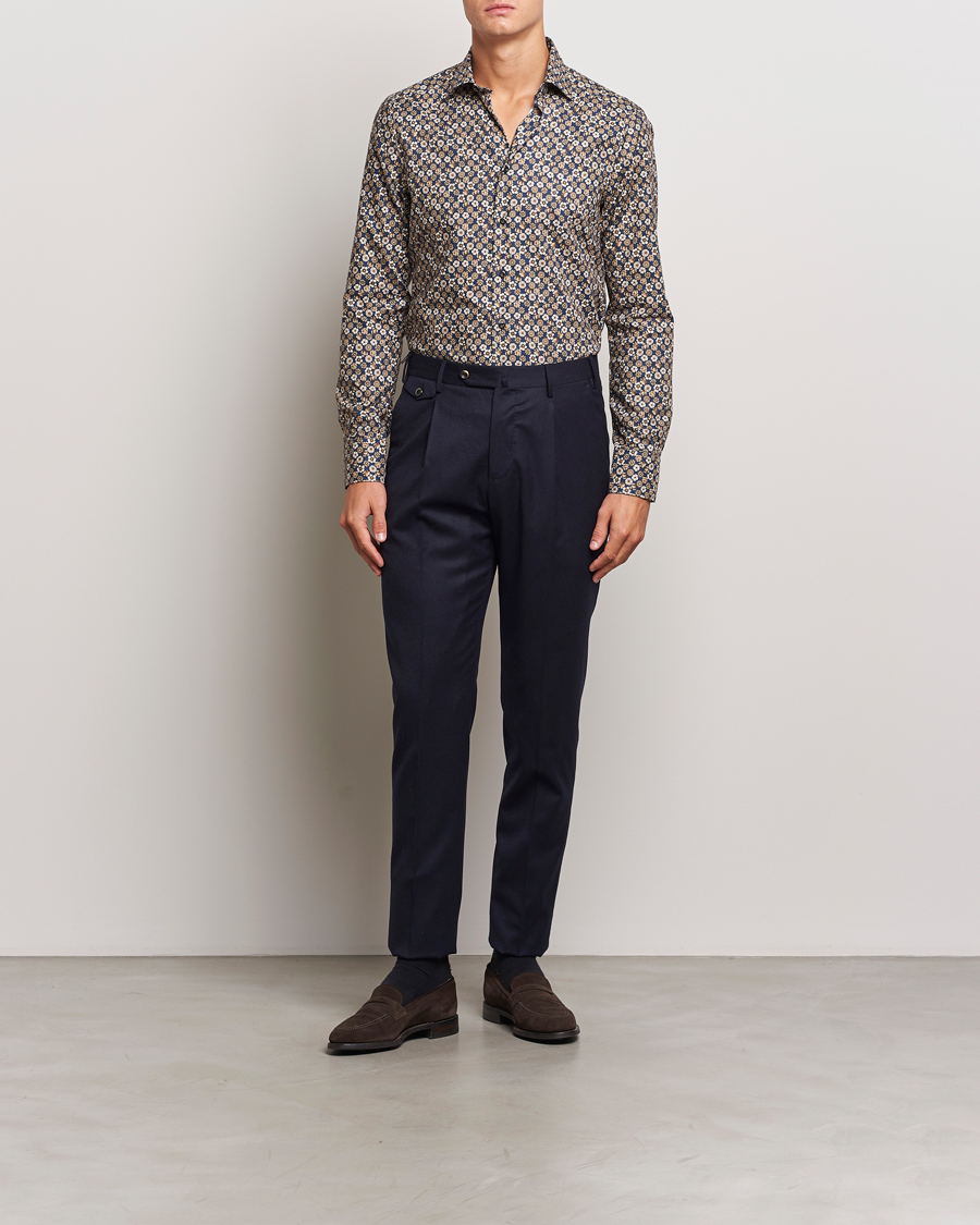 Herren |  | Stenströms | Slimline Printed Cut Away Shirt Blue