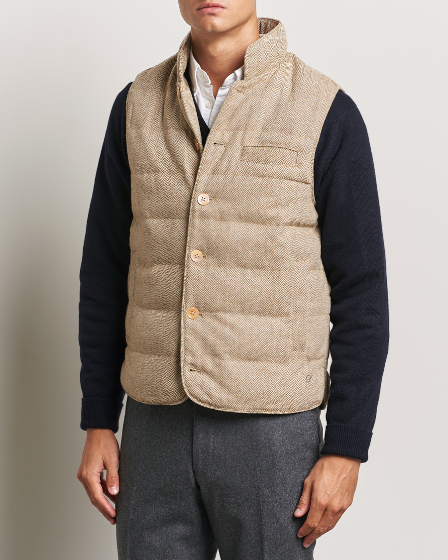 Herren | Business & Beyond | Stenströms | Padded Herringbone Wool Vest Brown