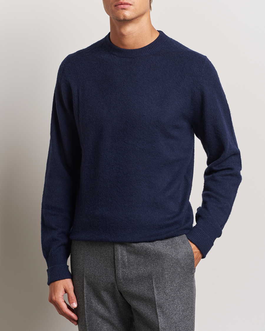 Herren | Business & Beyond - Formal | Stenströms | Brushed Merino Crew Neck Navy