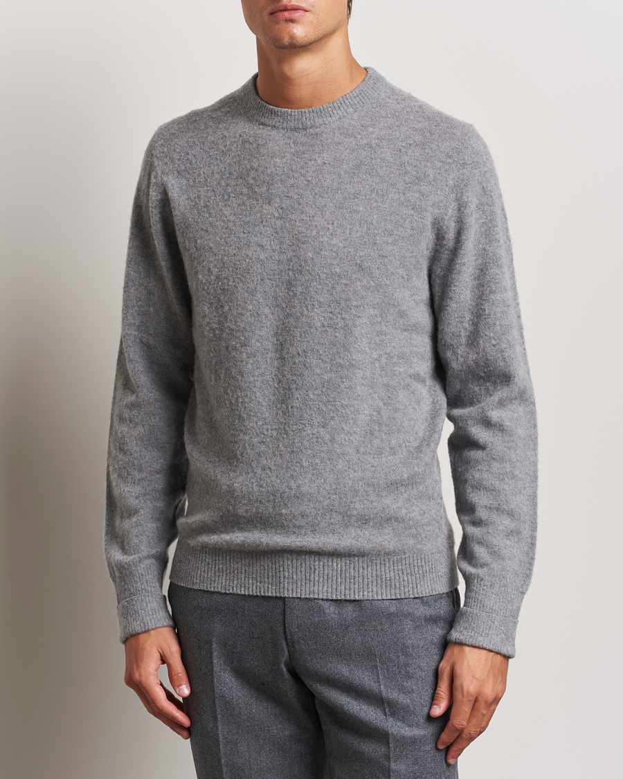 Herren | Business & Beyond - Formal | Stenströms | Brushed Merino Crew Neck Grey