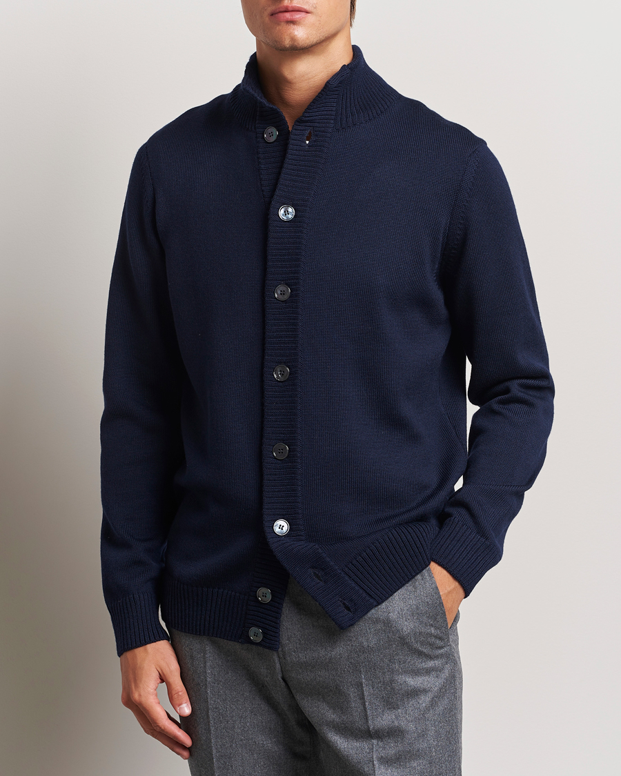 Herren | Business & Beyond - Formal | Stenströms | Chunky Knitted Merino Cardigan Navy