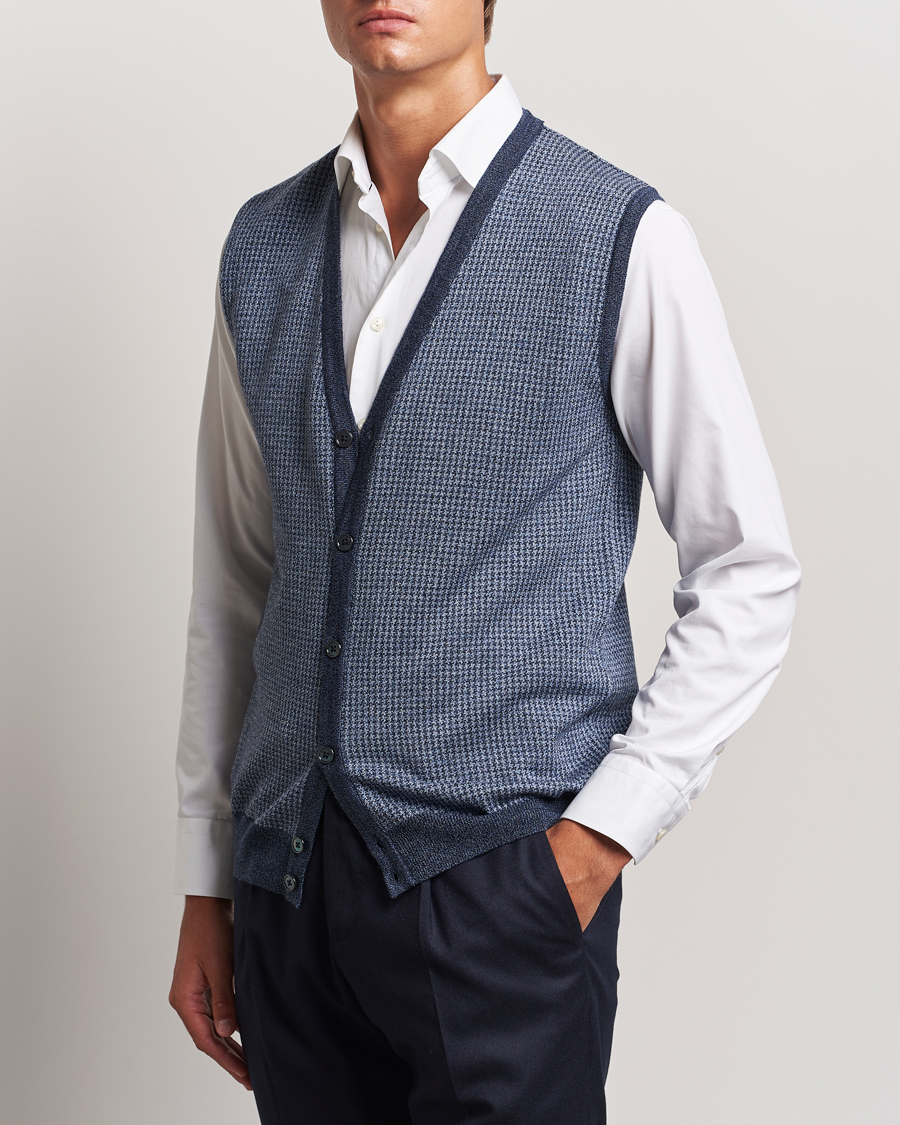 Herren |  | Stenströms | Pepita Merino Wool Vest Navy