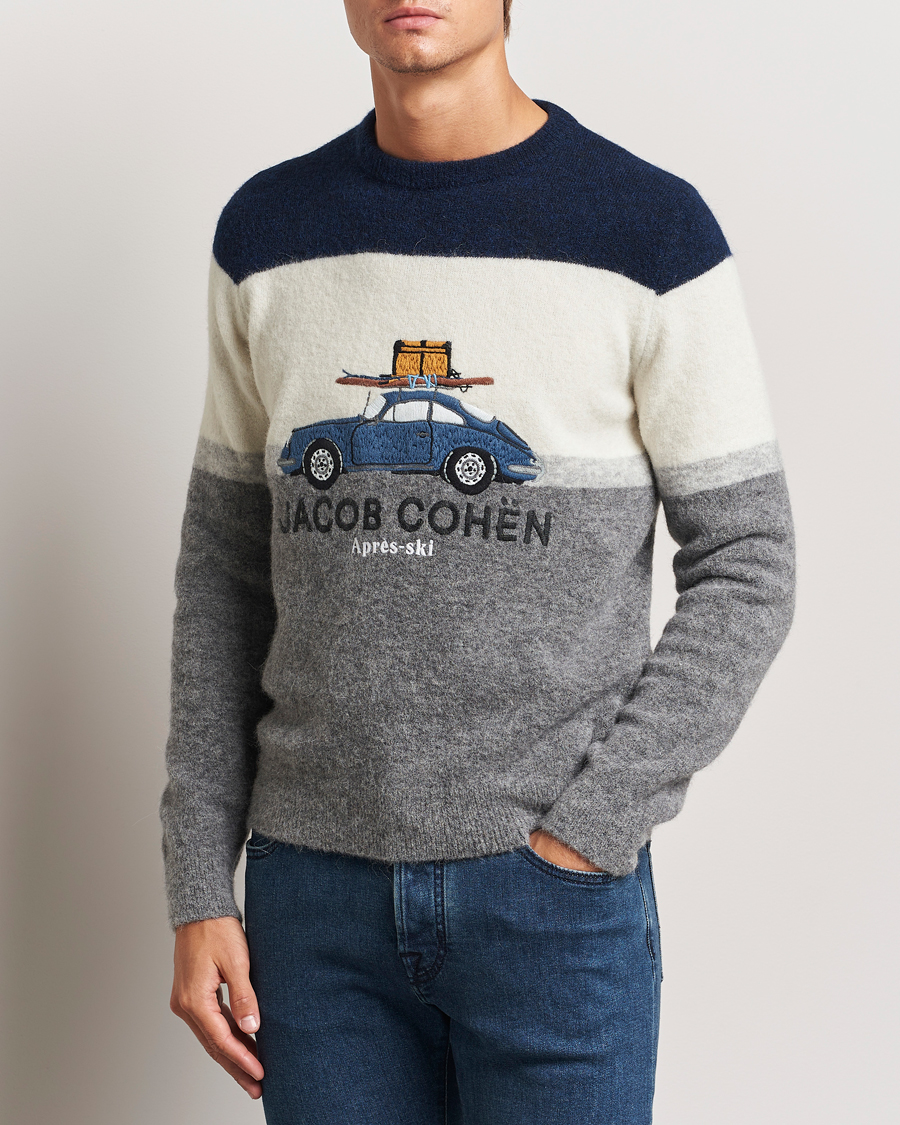 Herren |  | Jacob Cohën | Alpaca/Wool Embrodery Sweater Blue/White/Grey