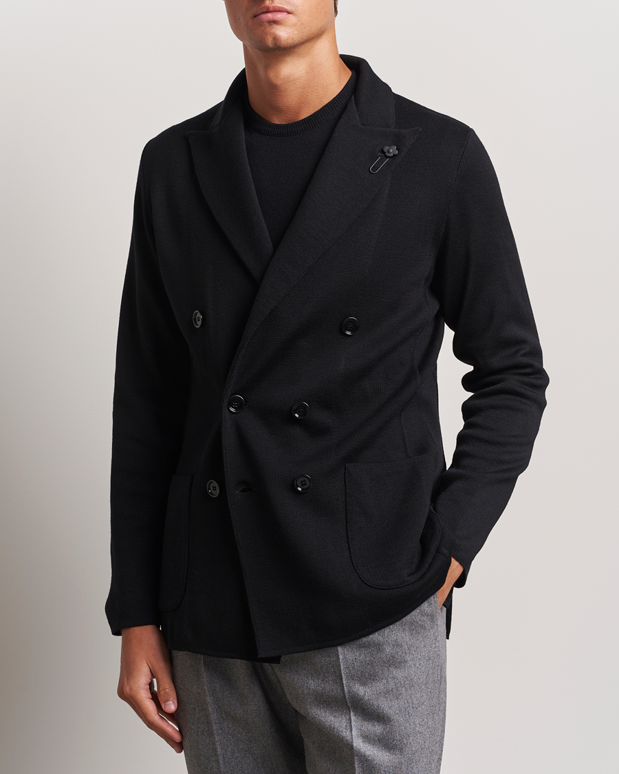 Herren | Neue Produktbilder | Lardini | Knitted Double Breasted Wool Blazer Black