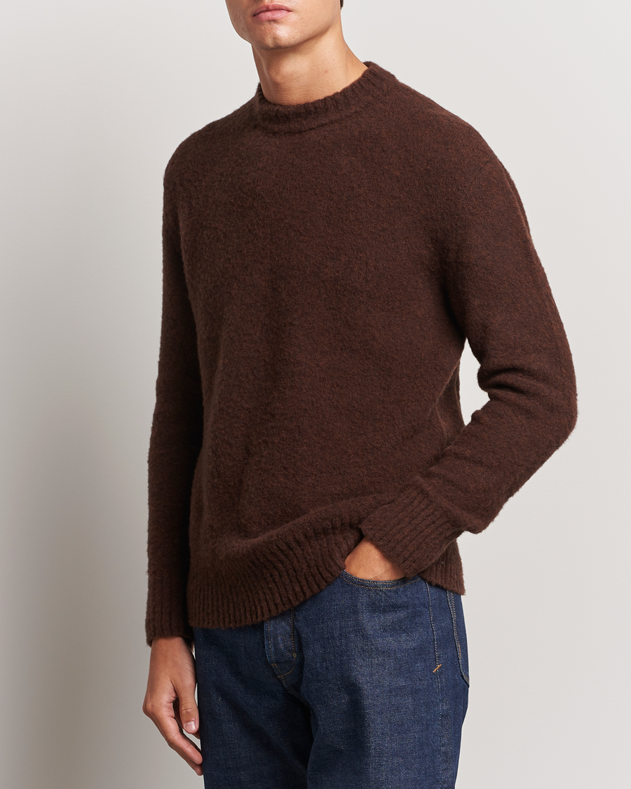 Herren | Piacenza Cashmere | Piacenza Cashmere | Brushed Wool Crew Neck Dark Brown