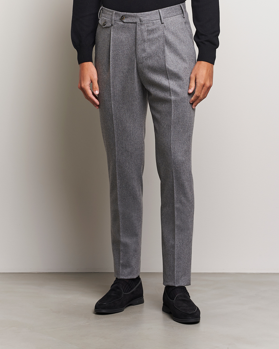 Herren | Kleidung | PT01 | Slim Fit Pleated Wool/Cashmere Trousers Grey Melange