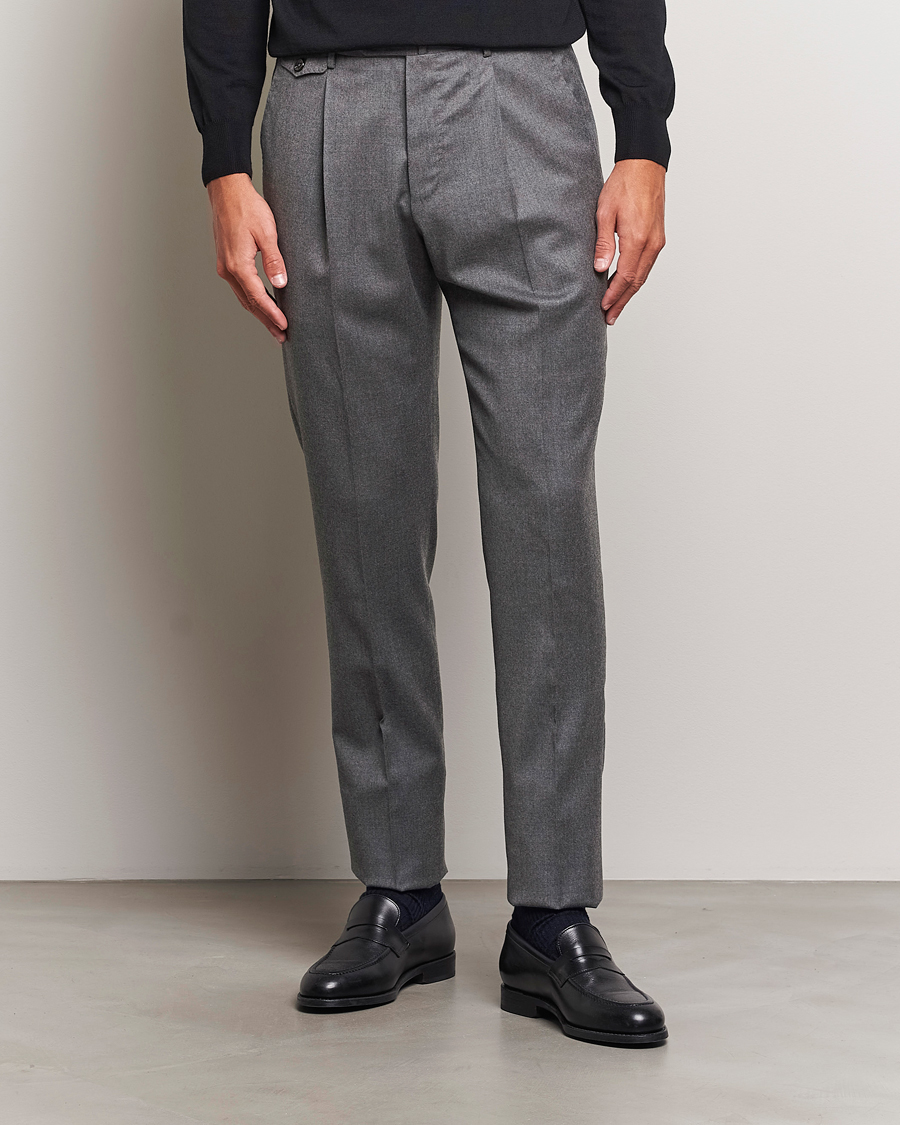 Herren |  | PT01 | Slim Fit Pleated Flannel Trousers Grey Melange