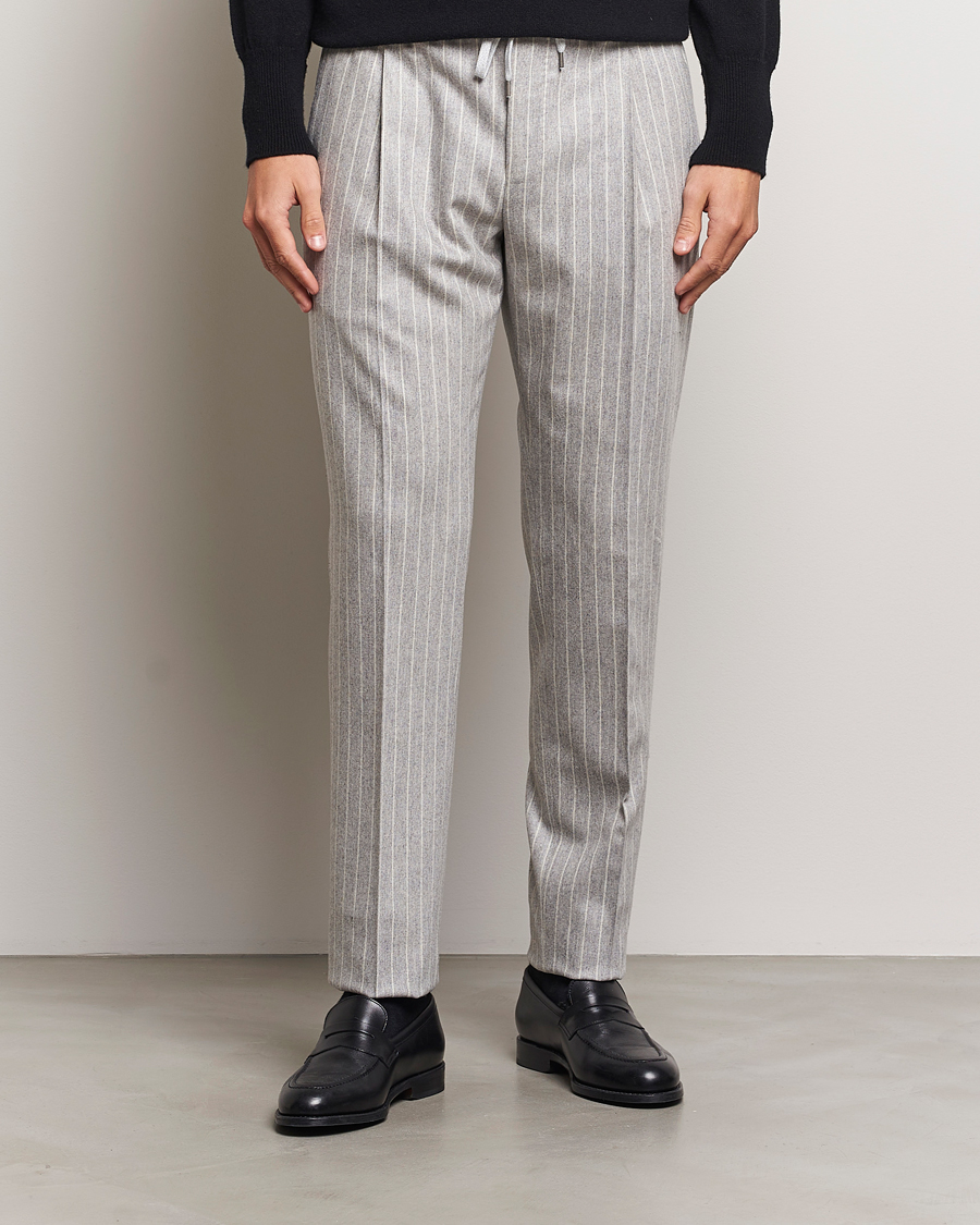 Herren |  | PT01 | Slim Fit Wool/Cashmere Drawstring Trousers Light Grey 