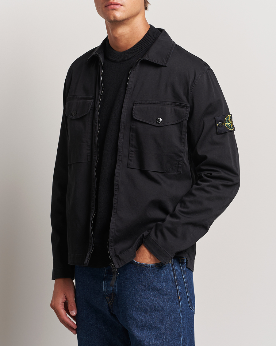 Stone Island Garment Dyed Cotton Zip Overshirt Black bei Care of Carl