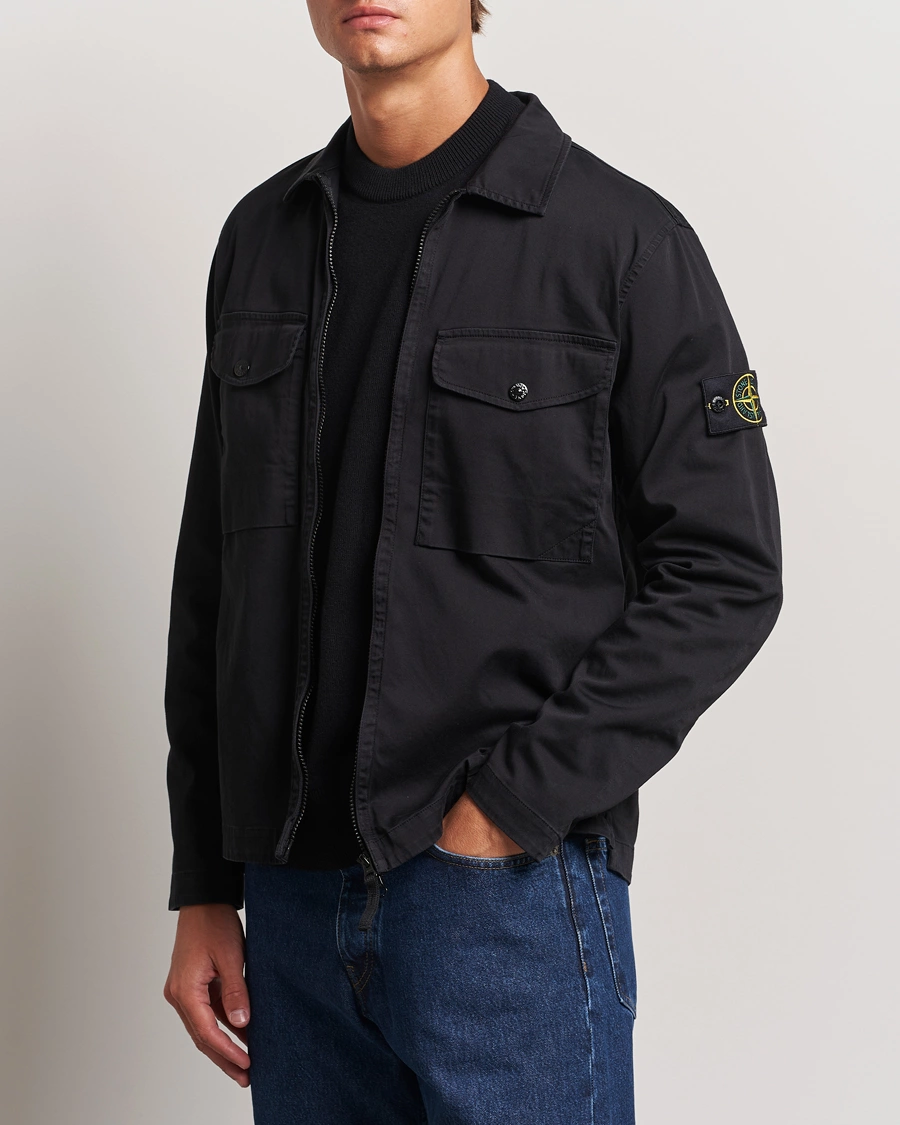 Herren | An overshirt occasion | Stone Island | Garment Dyed Cotton Zip Overshirt Black