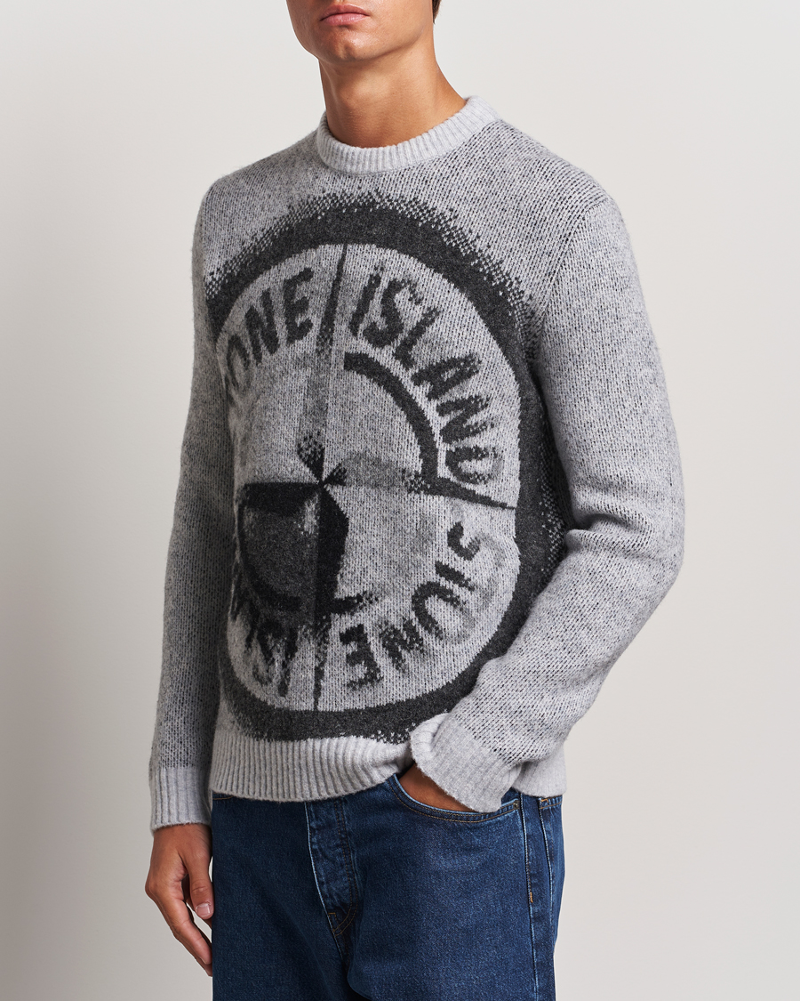 Herren |  | Stone Island | Jaquard Knitted Wool Crew Neck Grey