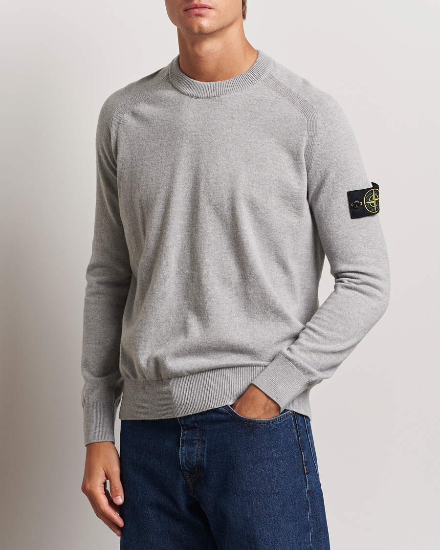 Herren | Strickpullover | Stone Island | Cardigan Knit Geelong Wool Crew Neck Melange Grey